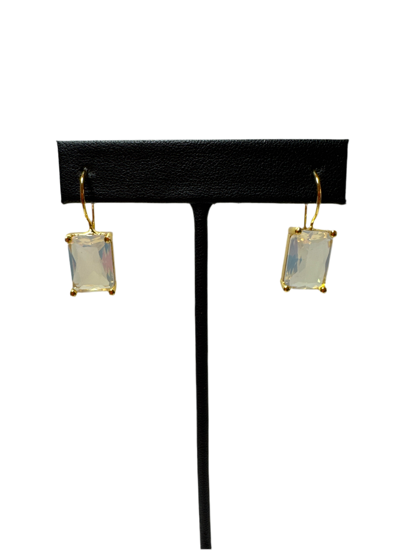 Rectangular Moonstone Cubic Zirconium Drop Earrings