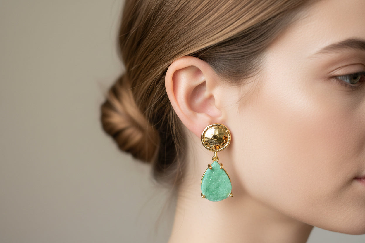 Aqua Green Quartz Tear Drop Earrings
