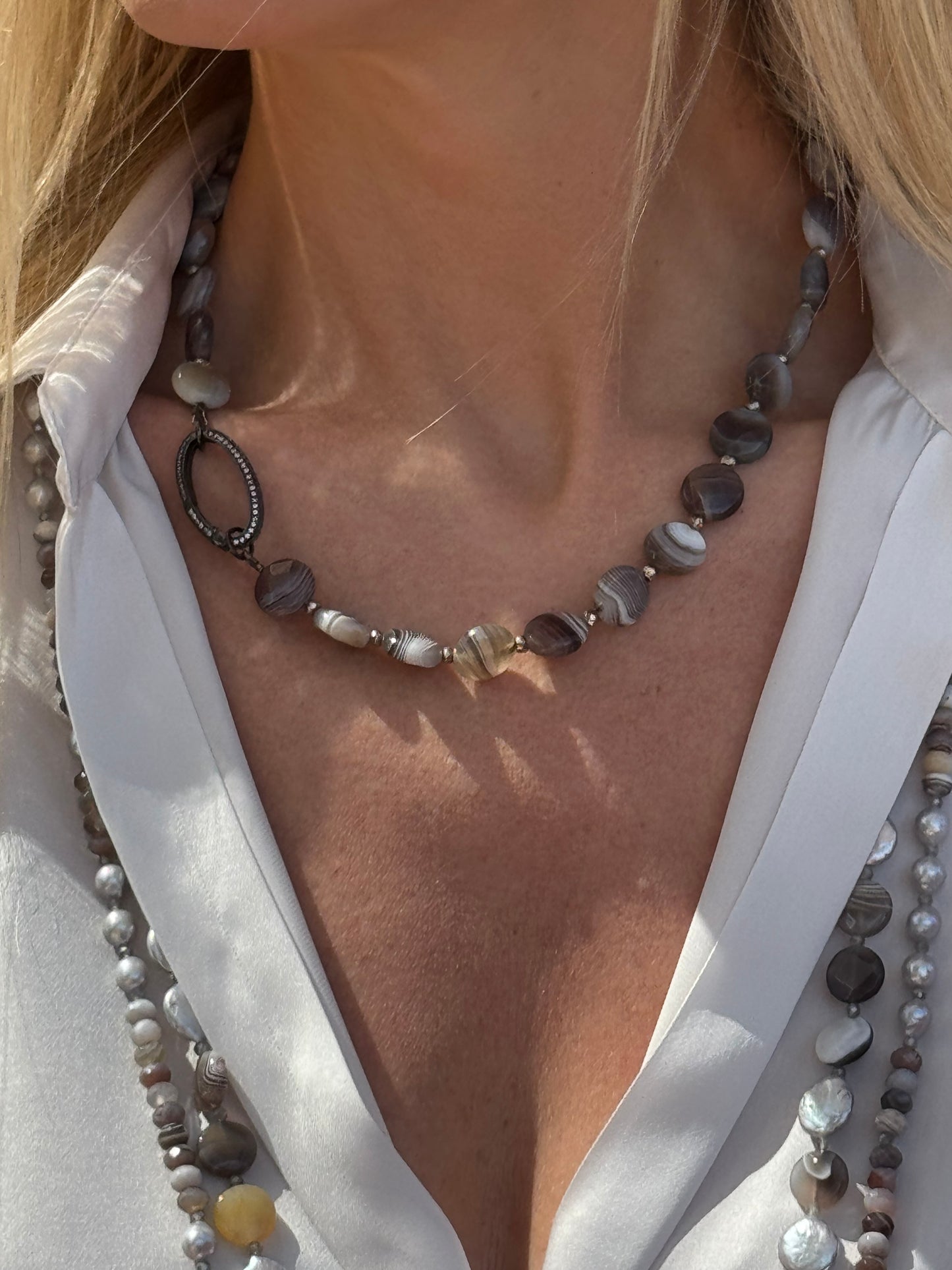Gray Agate Short Necklace