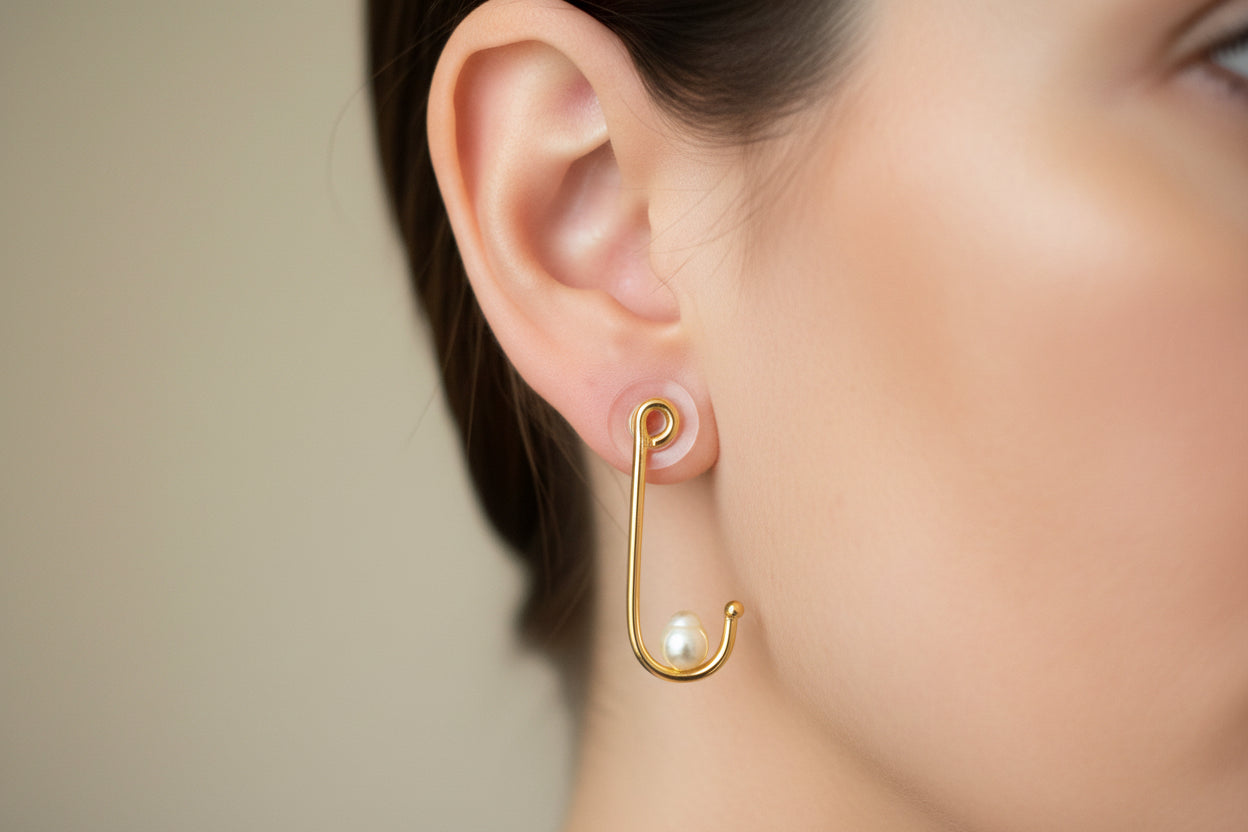 Long L Shape Pearl Earrings