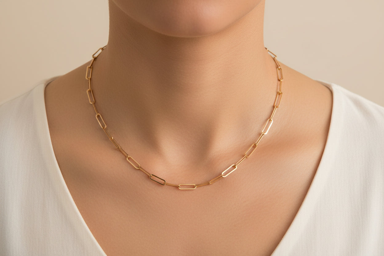 Dainty Gold Paper Clip Chain Necklace