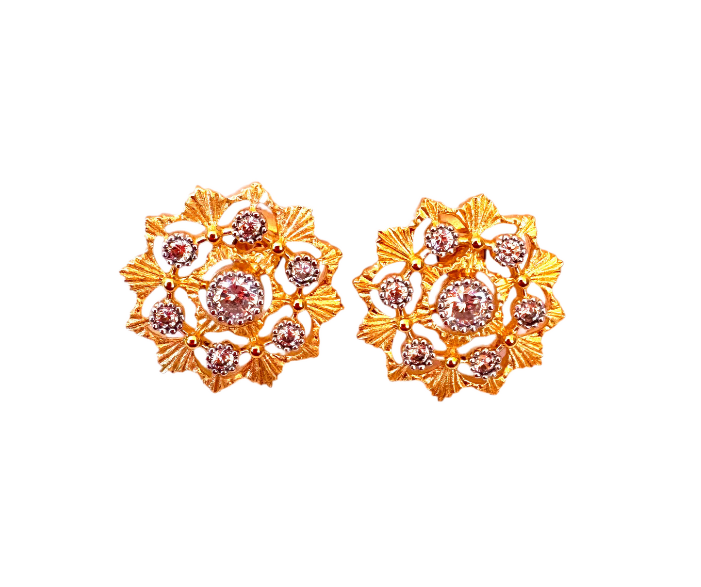 Gold Flower & CZ Stud Earrings