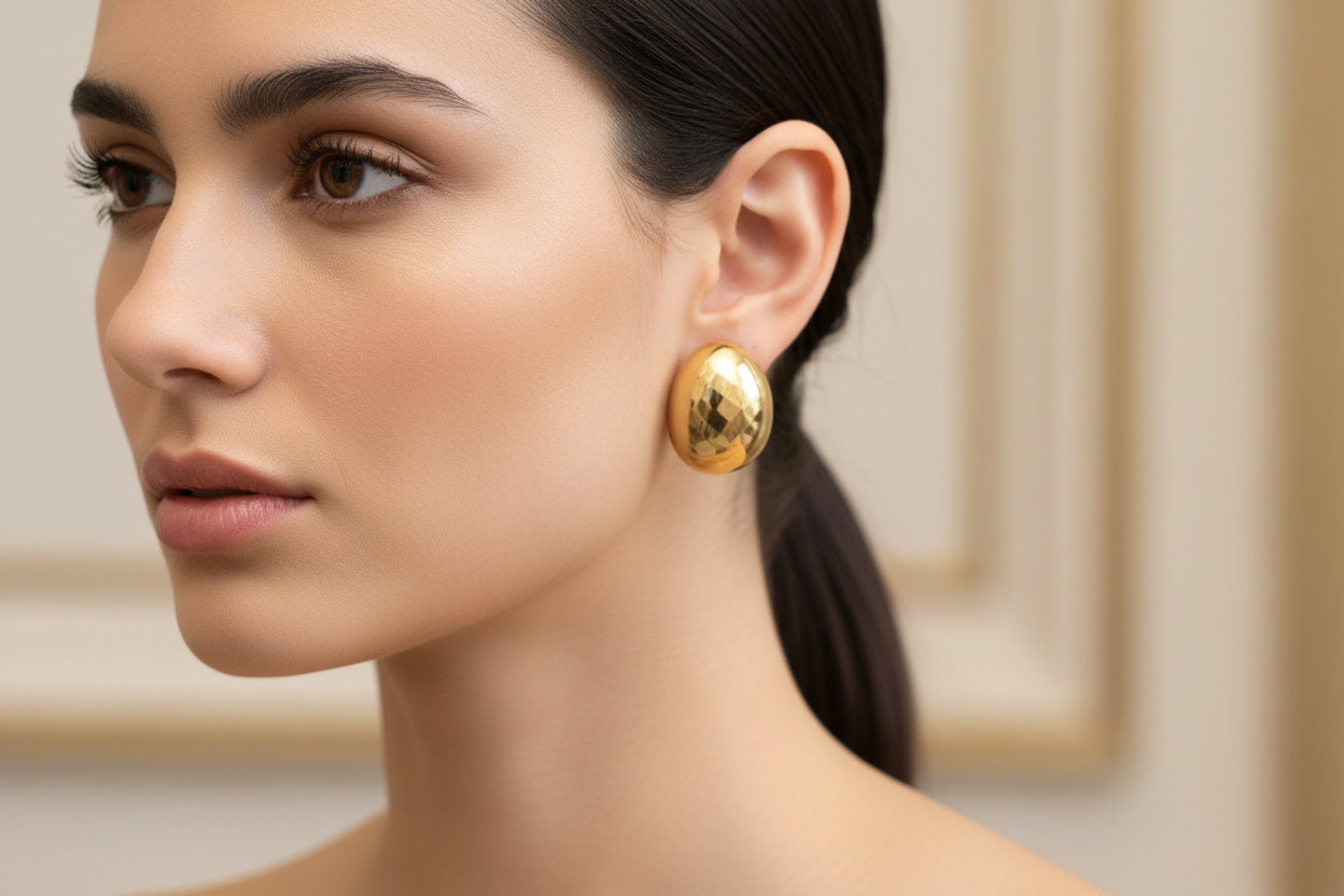 Oval Yellow Gold Vermeil Stud Earrings
