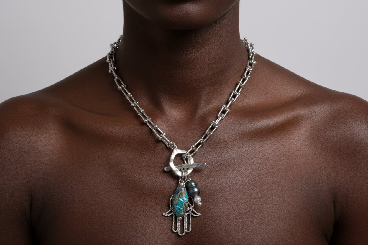 Silver Link Chain Necklace & Charms