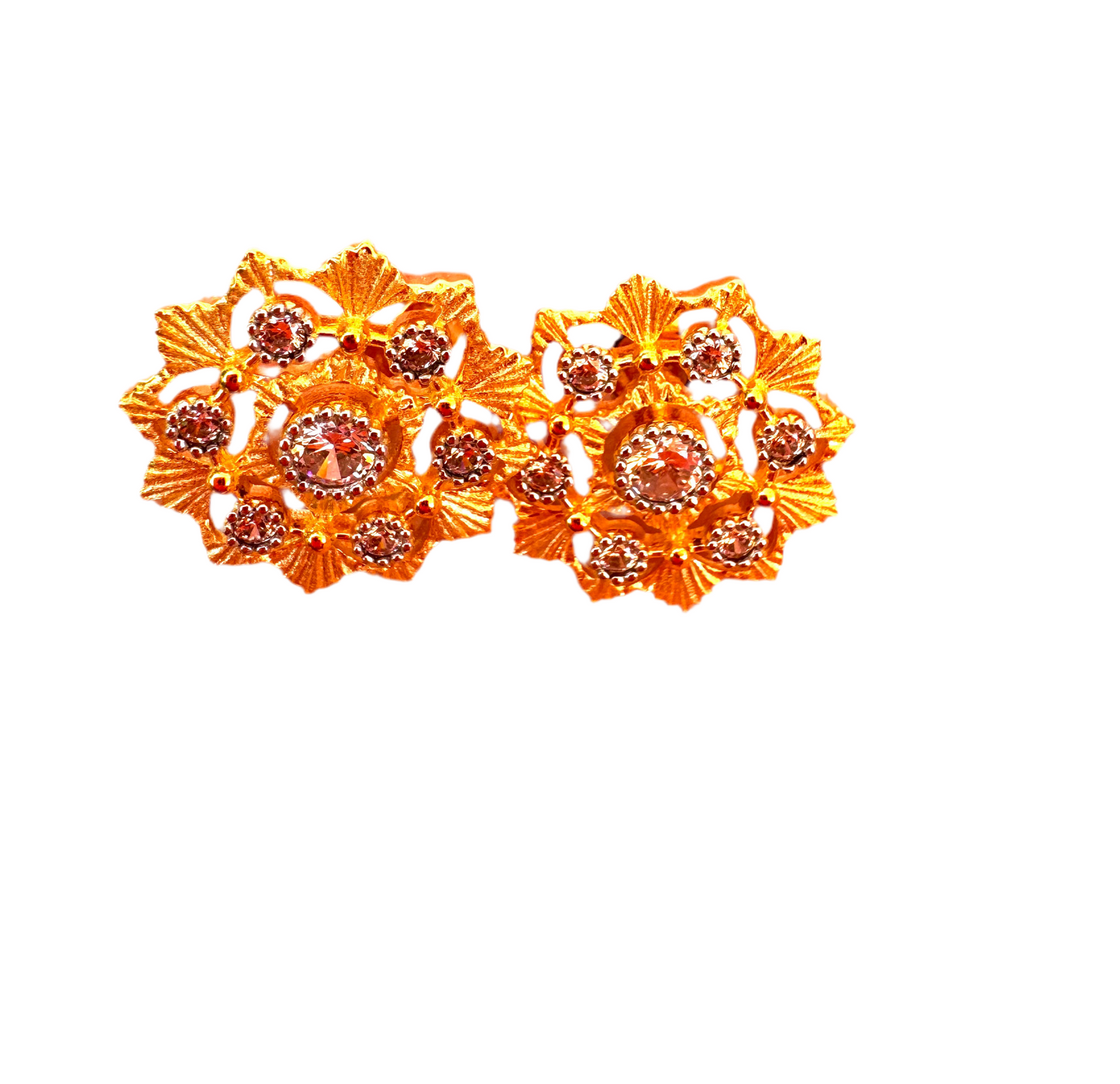 Gold Flower & CZ Stud Earrings