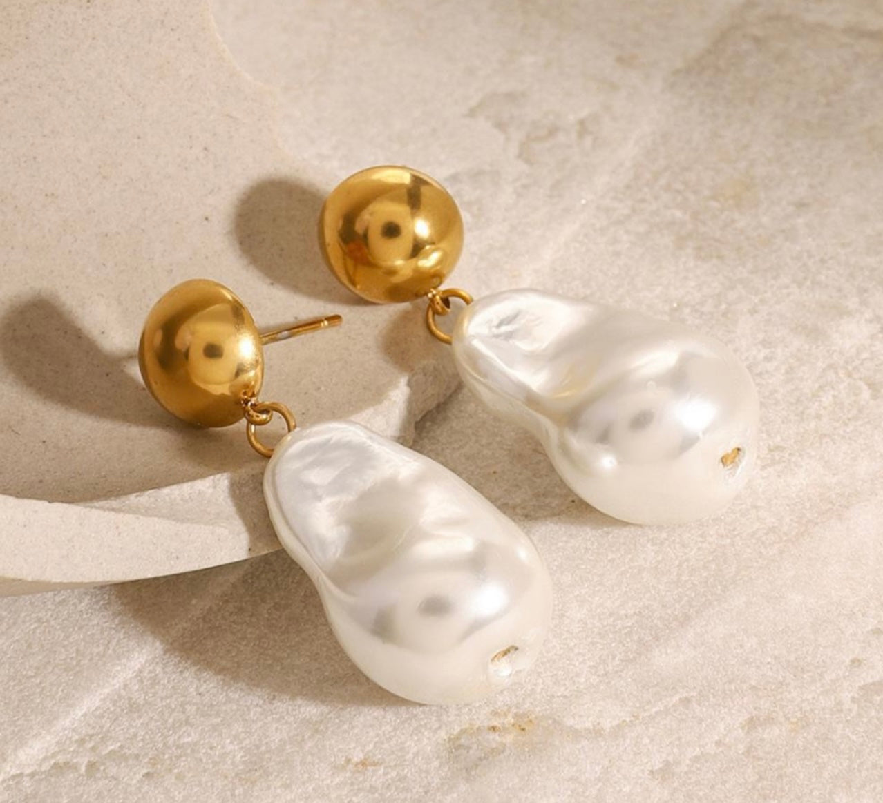 Large Shell Pearl Drop Earrings
