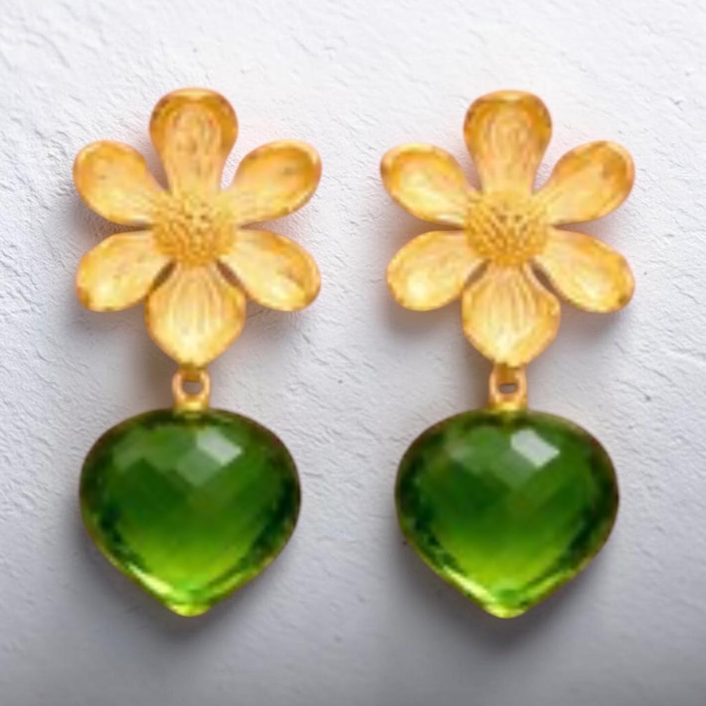 Green Quartz Tear Drop Flower Top Earrings