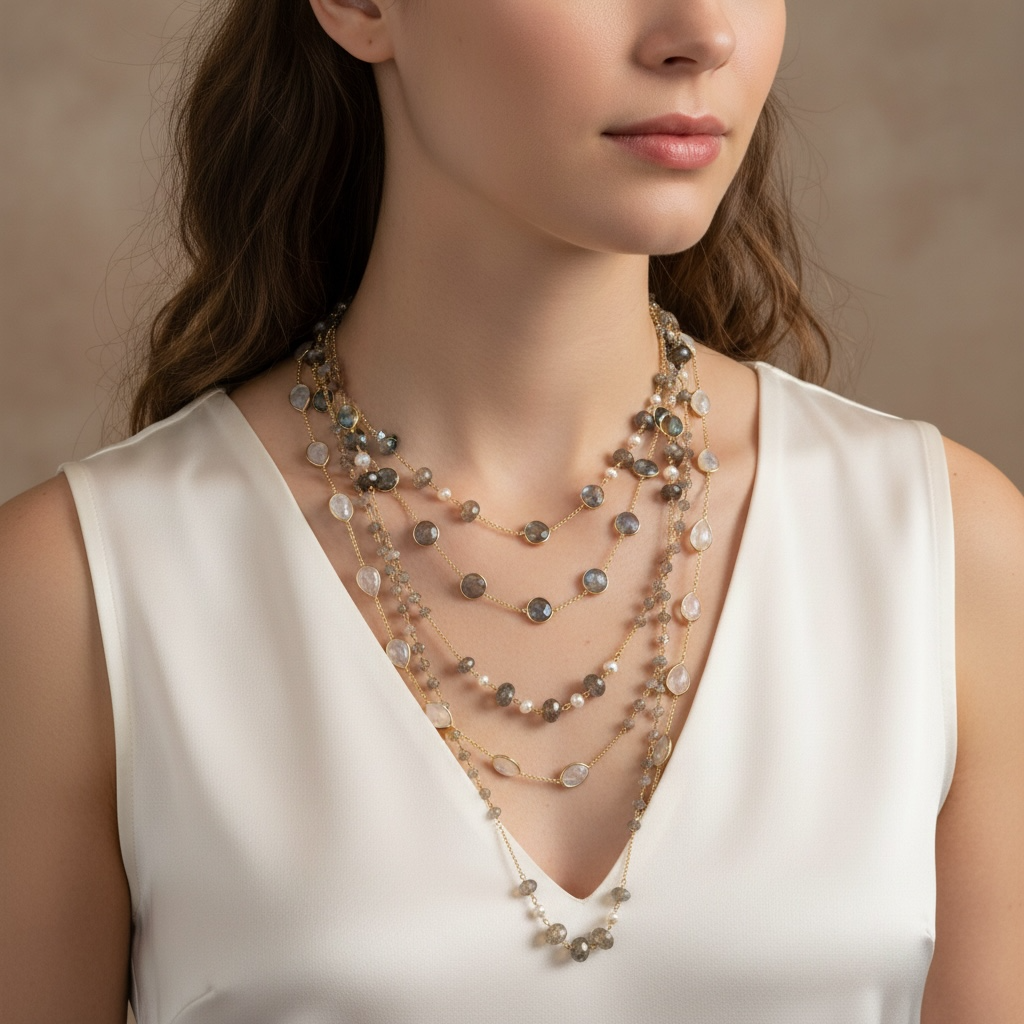 Tear Shape Sliced Cut Moonstone Dainty Beaded Chain