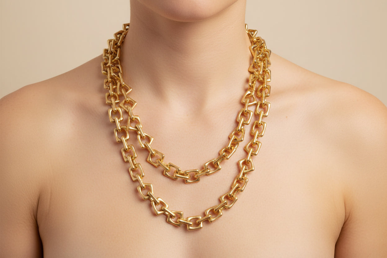 Long Square Link Chain Necklace