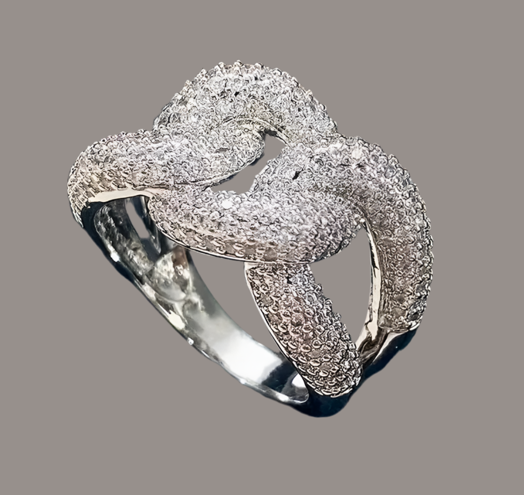 Stainless Steel White Gold Plated Cubic Zirconium Knot Ring