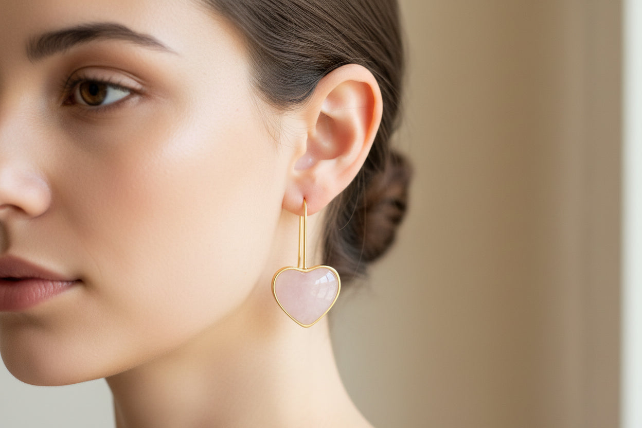Pink Milky Glass Heart Earrings