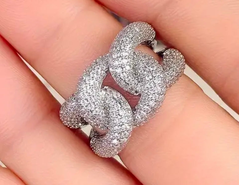 Stainless Steel White Gold Plated Cubic Zirconium Knot Ring