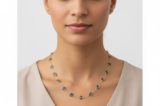 Round Sliced Cut Labradorite Dainty Beaded Chain