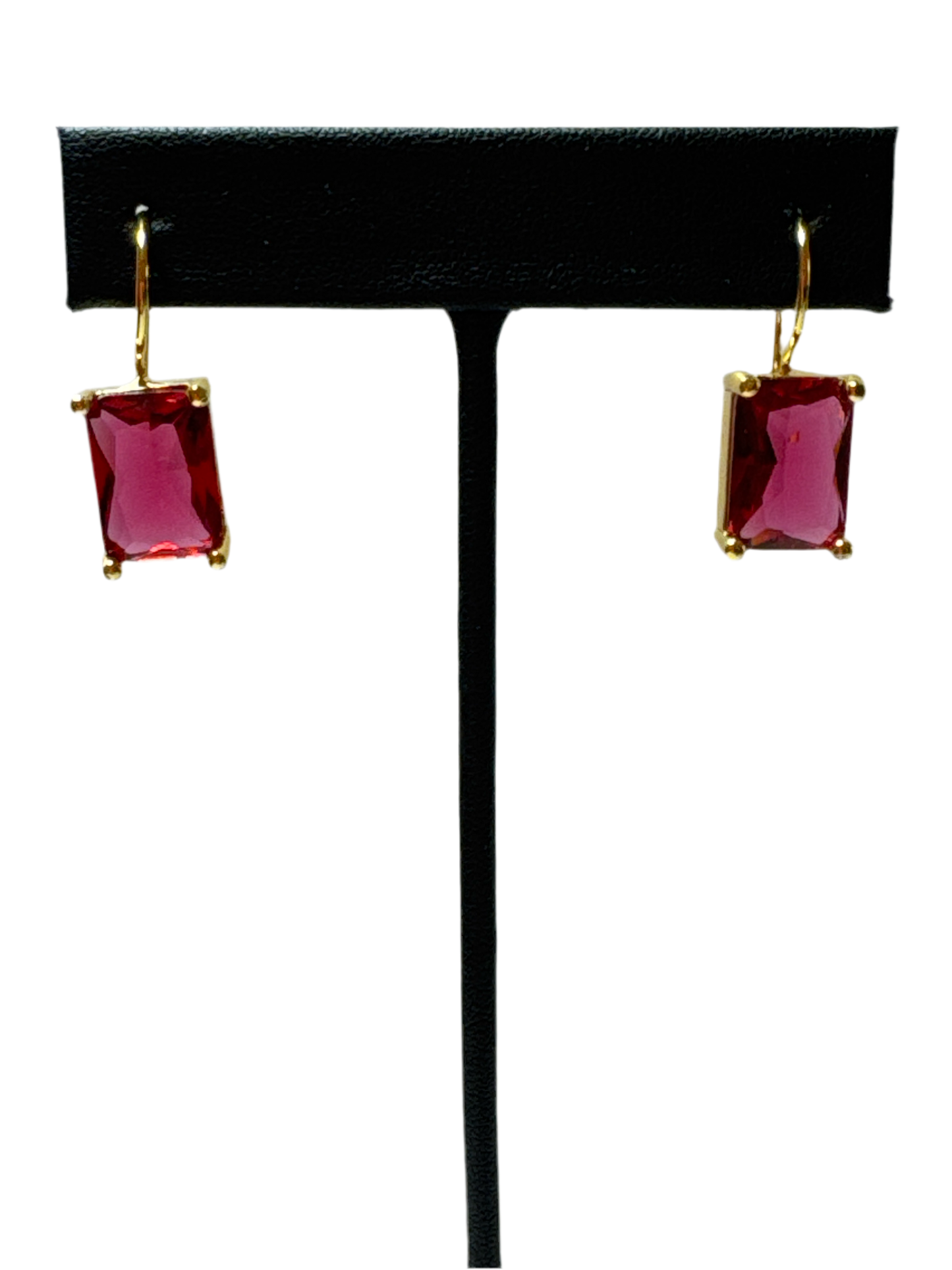Rectangular Raspberry Cubic Zirconium Drop Earrings
