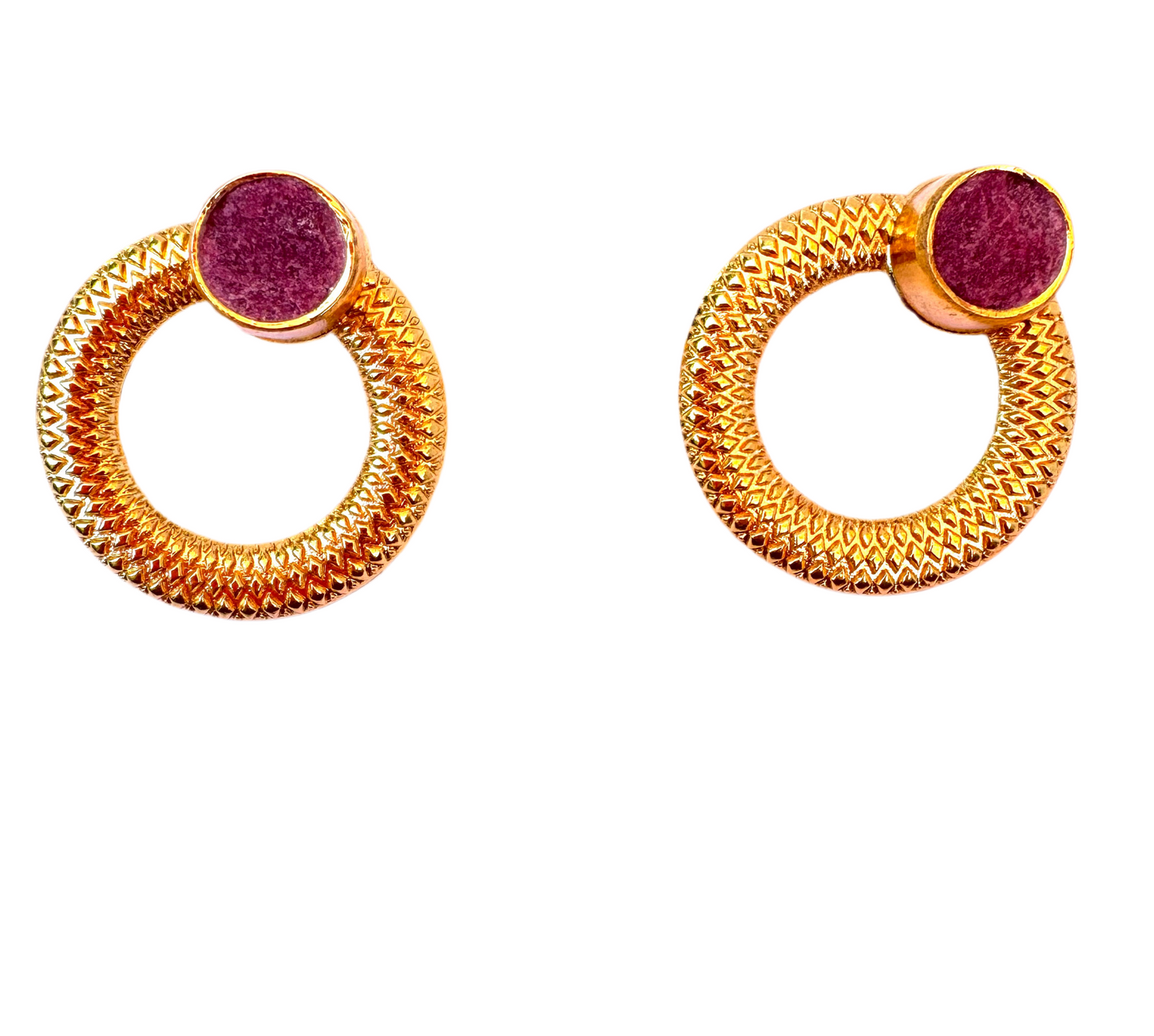 Purple Agate Gold Circle Earrings