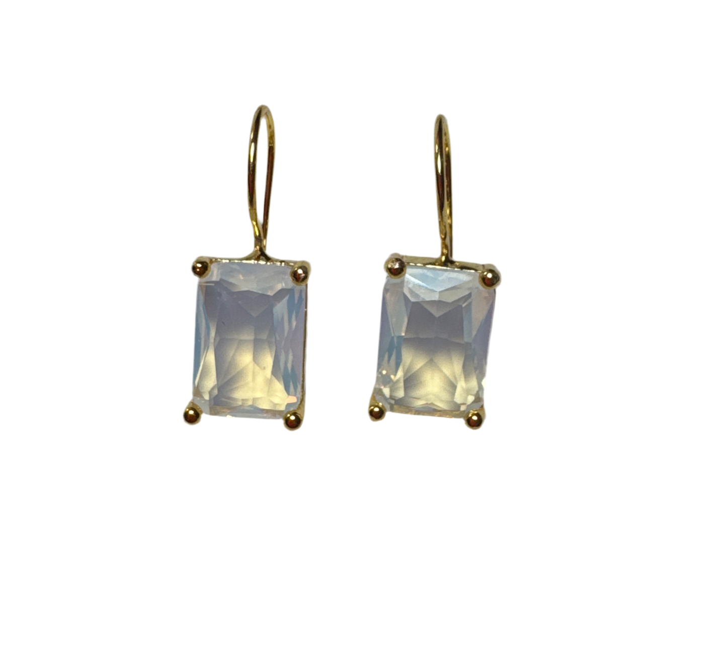 Rectangular Moonstone Cubic Zirconium Drop Earrings
