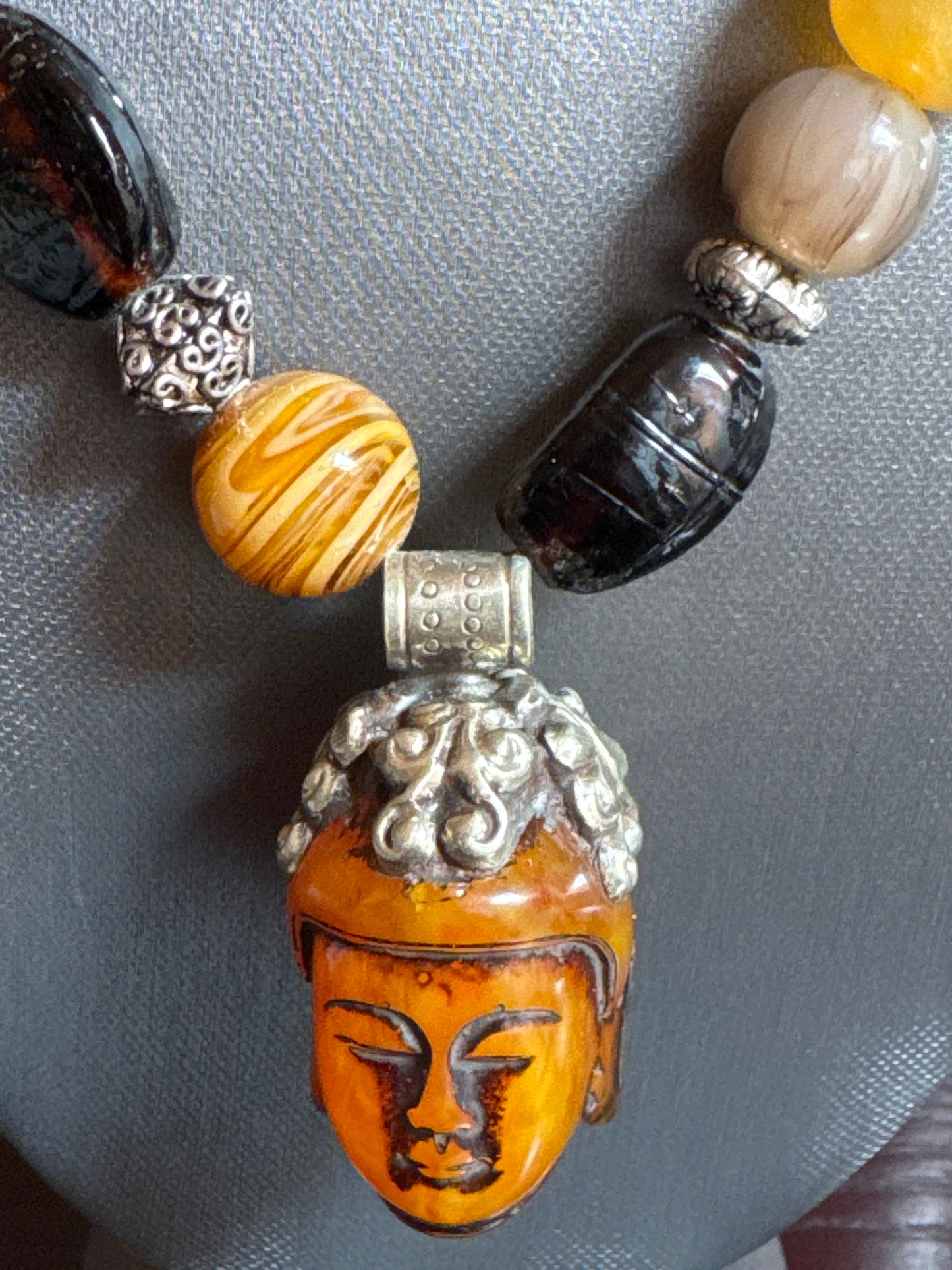 Vintage Multi Bead Necklace & Buddha Pendant