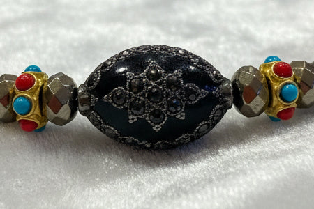 Faceted Pyrite Enamel Diamond Beads Necklace