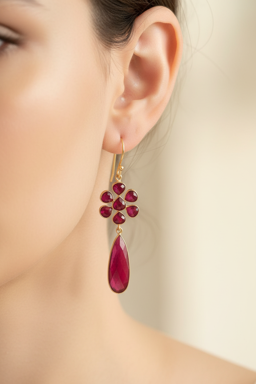 Natural Ruby Chandelier Earrings