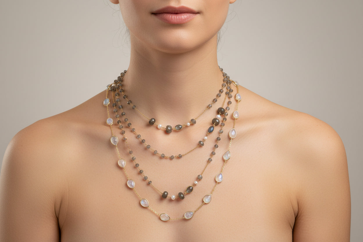 Round Sliced Cut Labradorite Dainty Beaded Chain