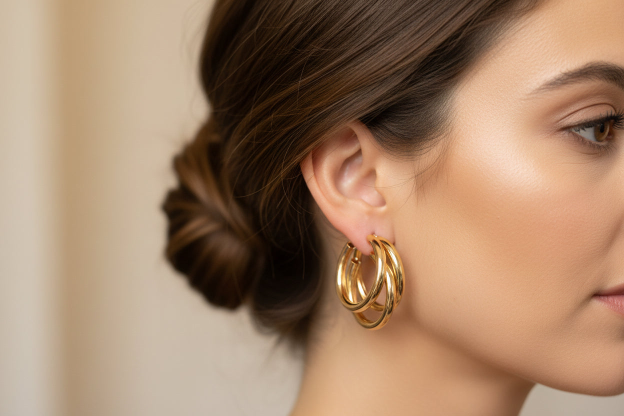 Yellow Gold Vermeil Three Circle Hoop Earrings