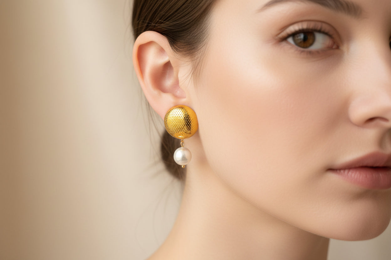 Round Yellow Gold Vermeil & Pearl Drop Earrings