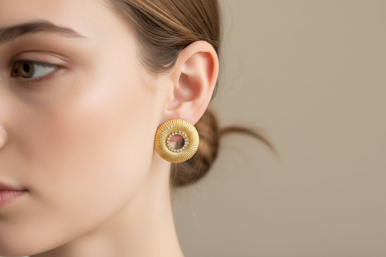 Round Gold & Cubic Zirconium Post Earrings