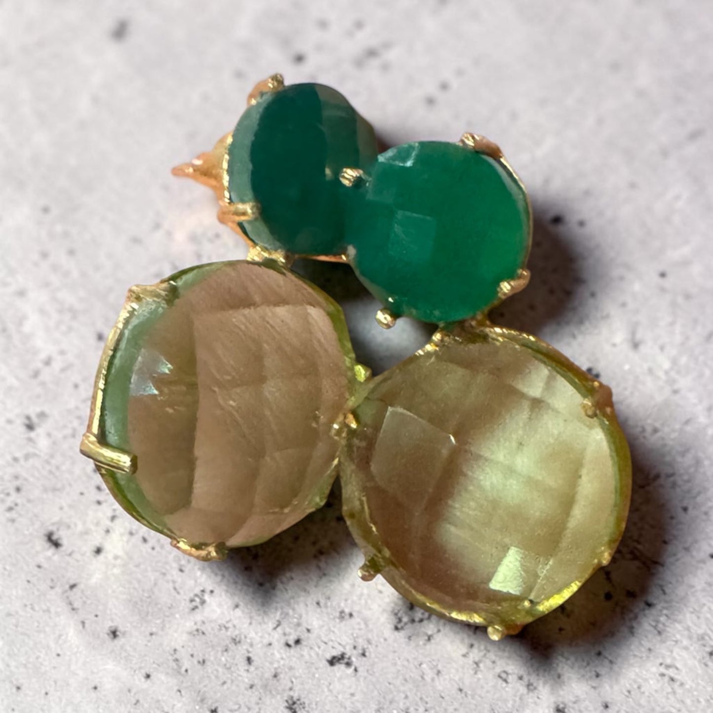 Round Green Agate & Lime Green Clear Chalcedony Earrings