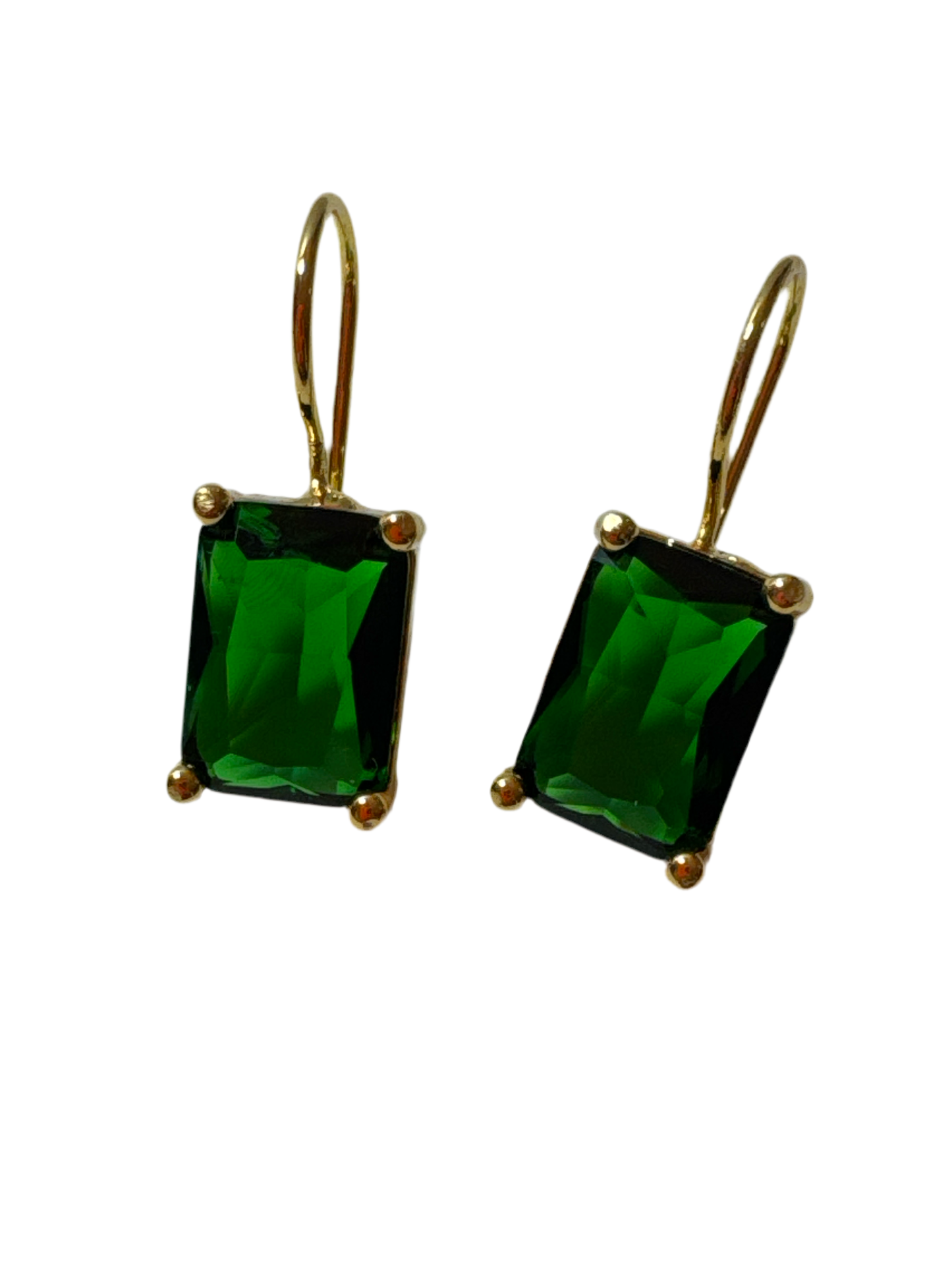 Rectangular Green Cubic Zirconium Drop Earrings