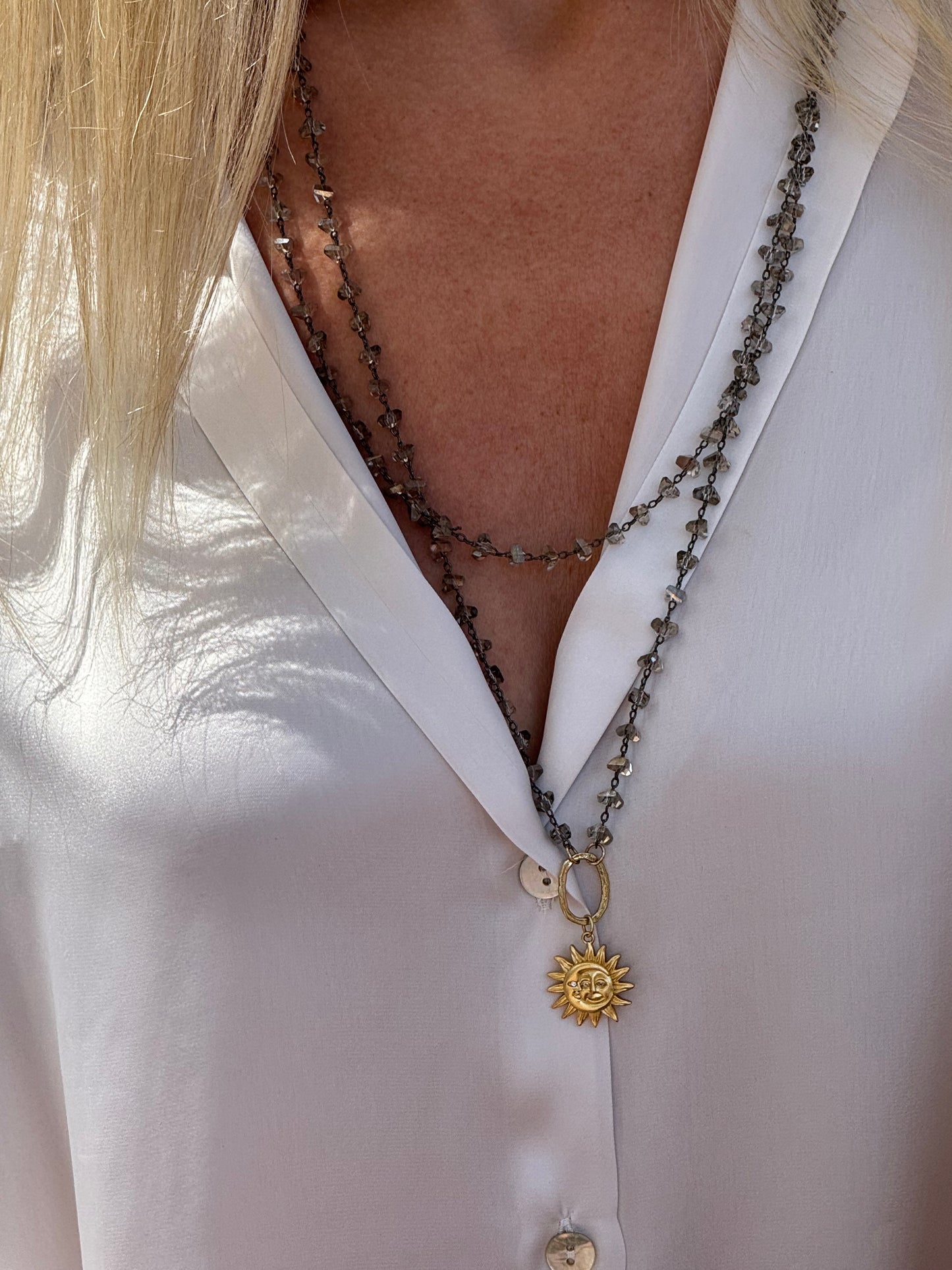 Extra Long Crystal Necklace & Sun Pendant