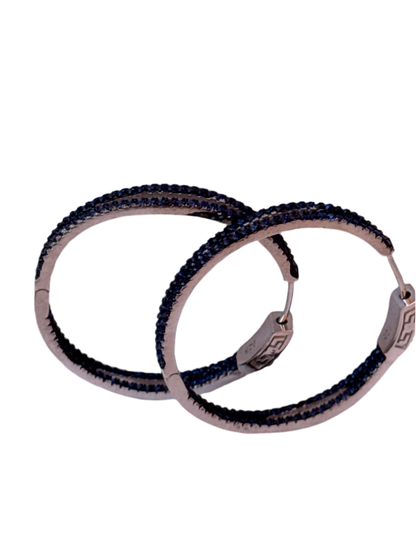 Double Royal Blue CZ Hoop Earrings