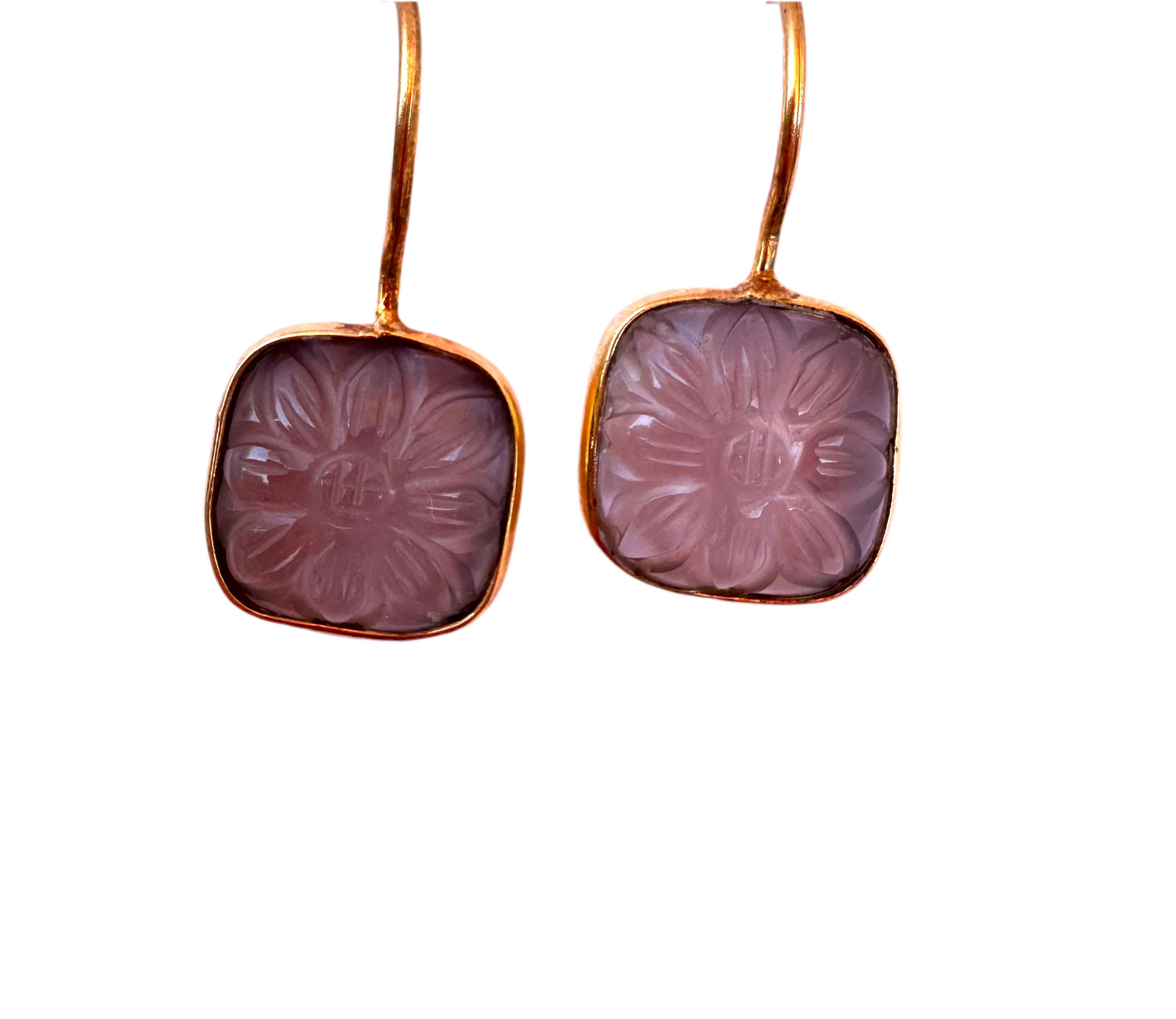Carved Flower Smokey Topaz Drop Earrings
