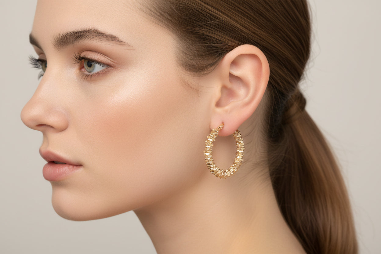 Diamond Cut Golden Hoops