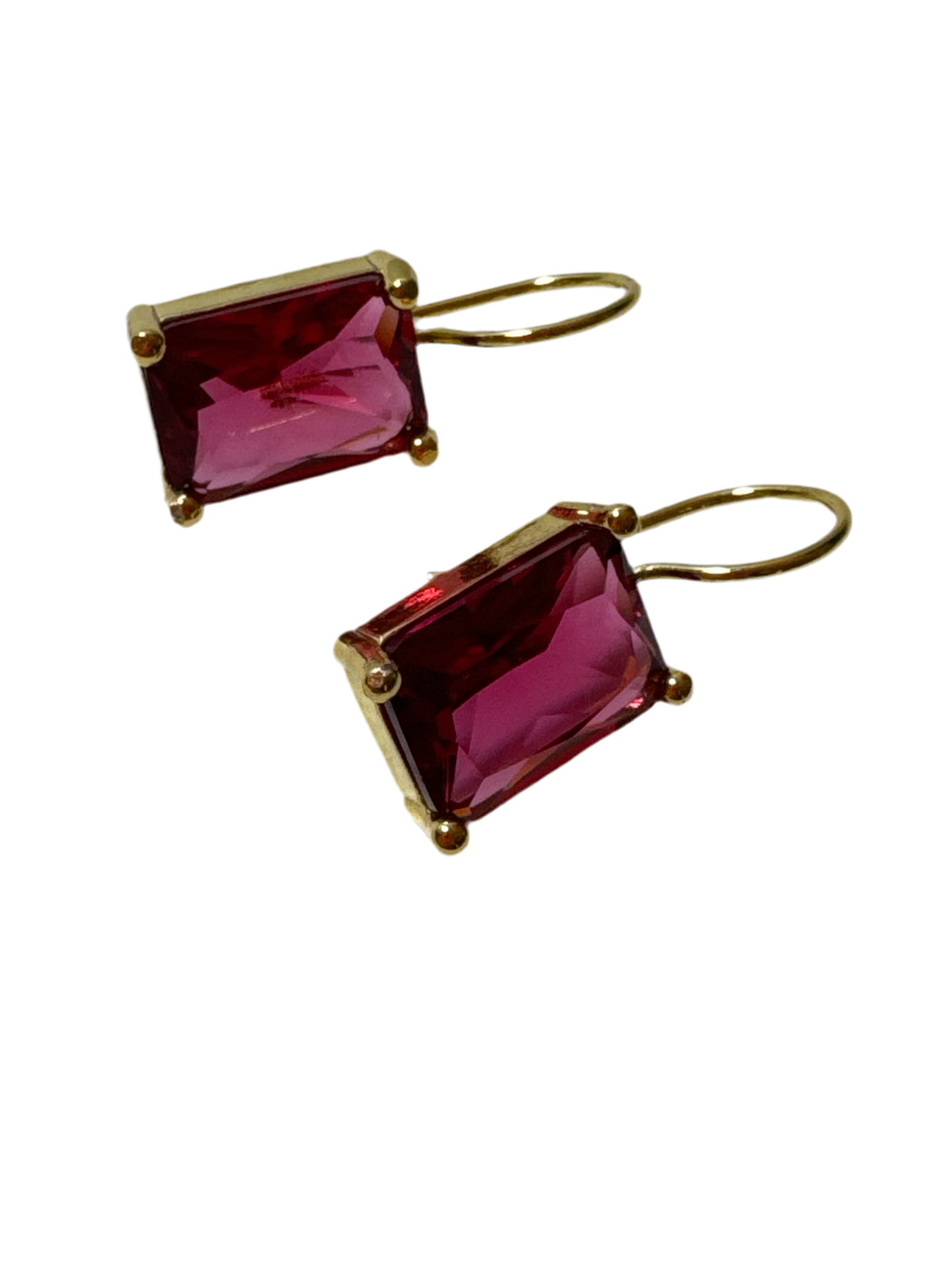 Rectangular Raspberry Cubic Zirconium Drop Earrings