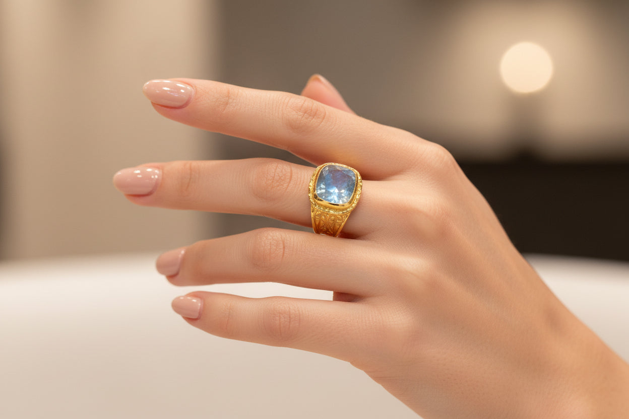Yellow Gold Vermeil Labradorite Signet Ring