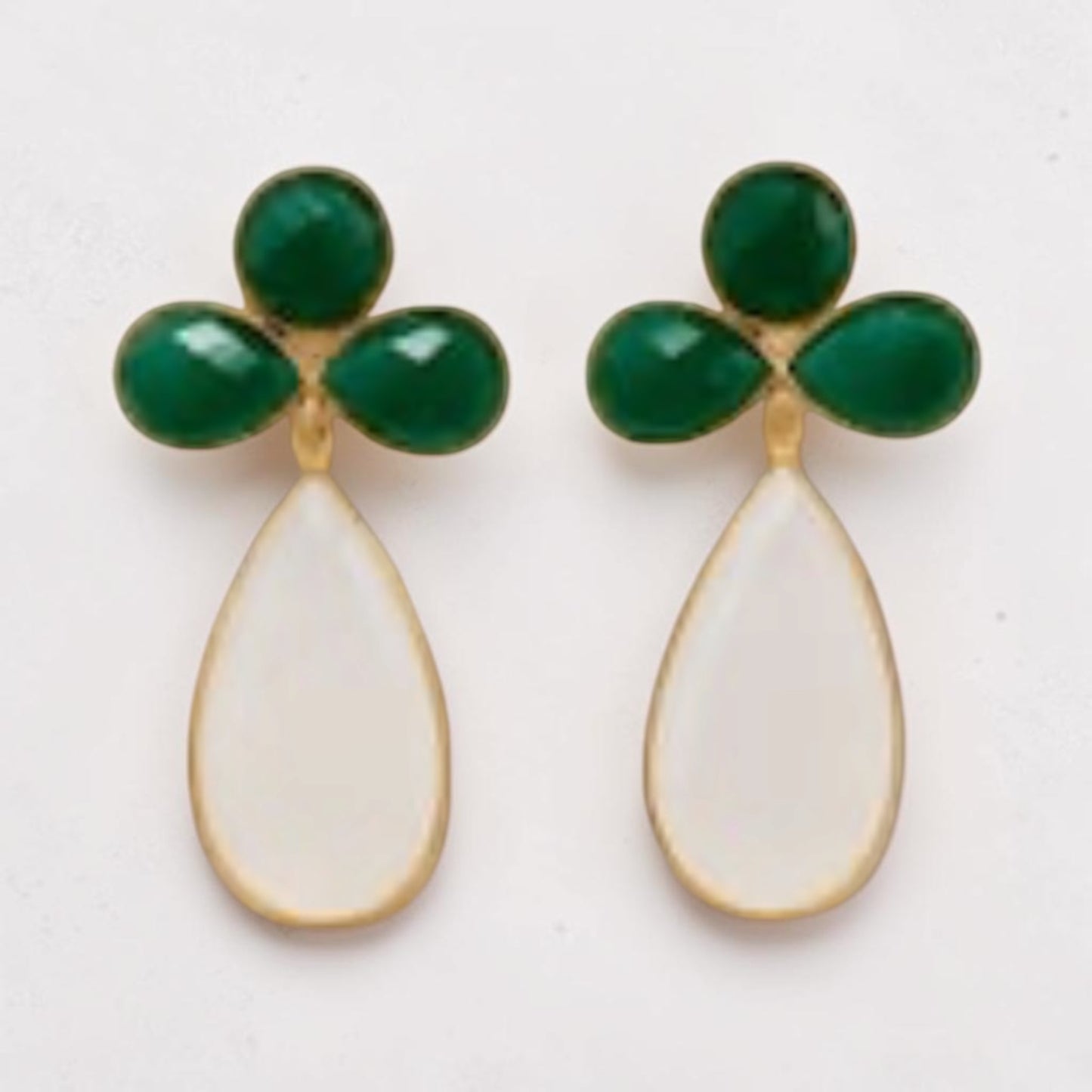 Green Onyx and White Chalcedony Drop Earrings