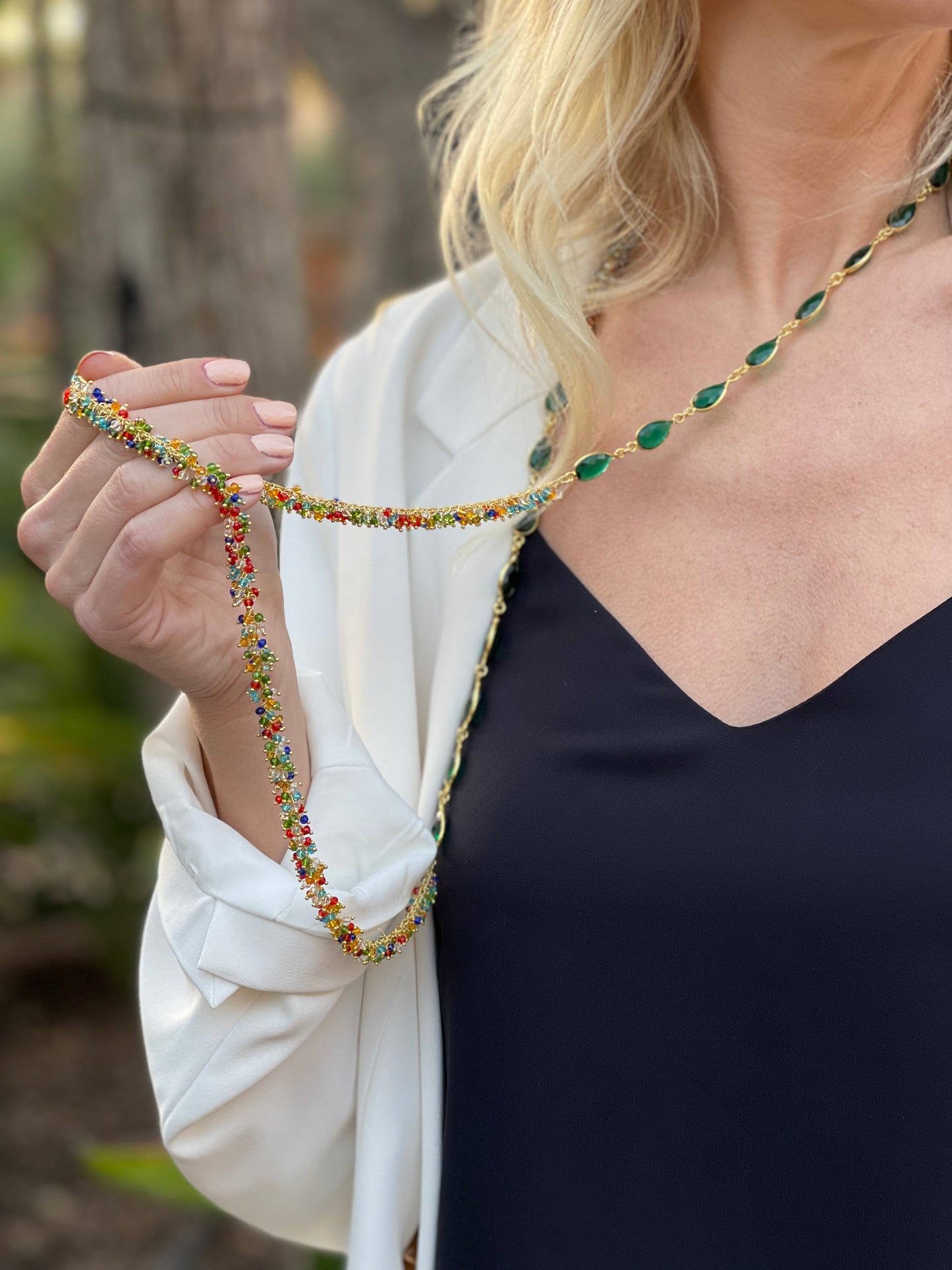Dark Green Chalcedony, Multi Gemstone Seed Necklace