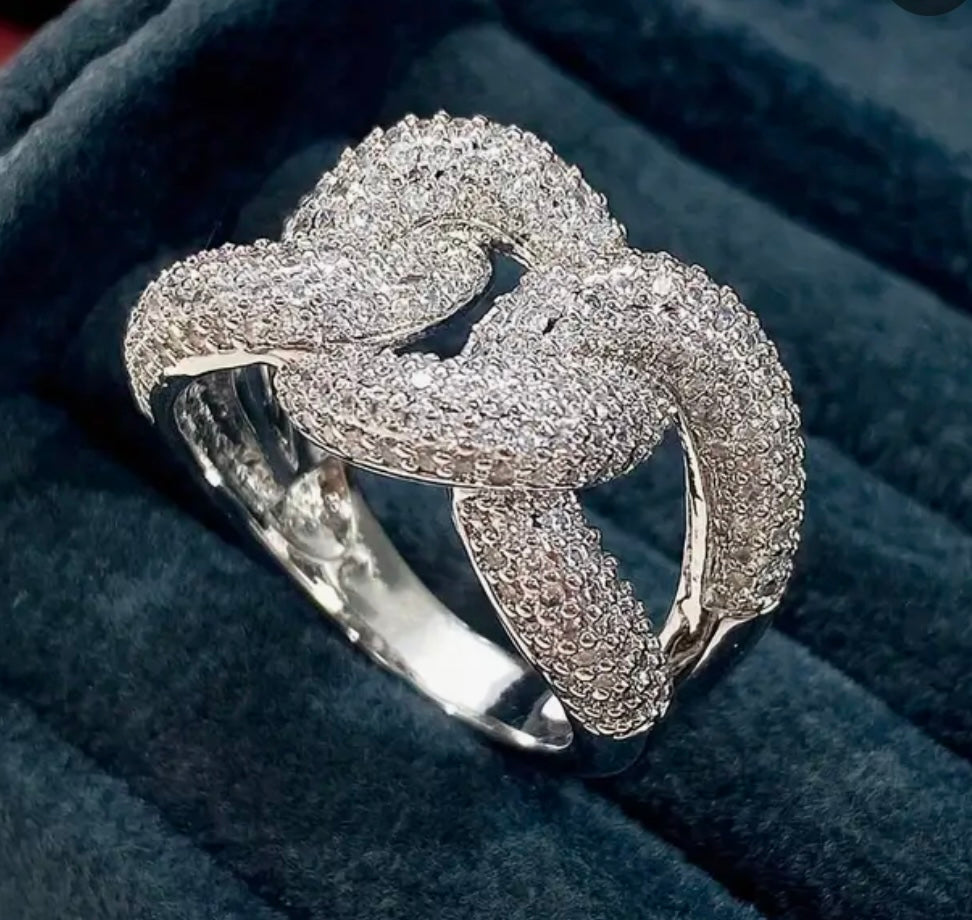Stainless Steel White Gold Plated Cubic Zirconium Knot Ring