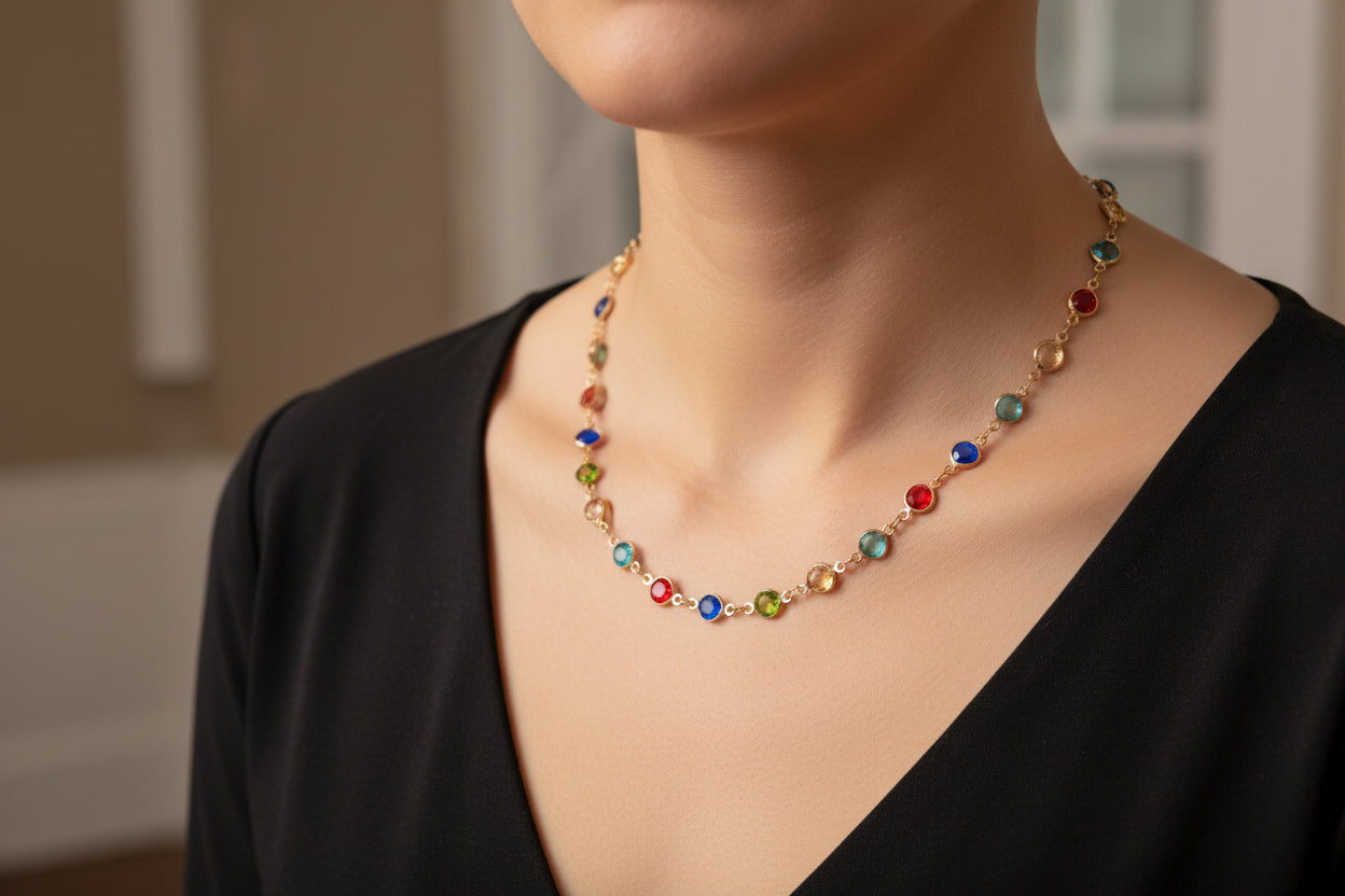 Mutli Color Cubic Zirconium Chain Necklace