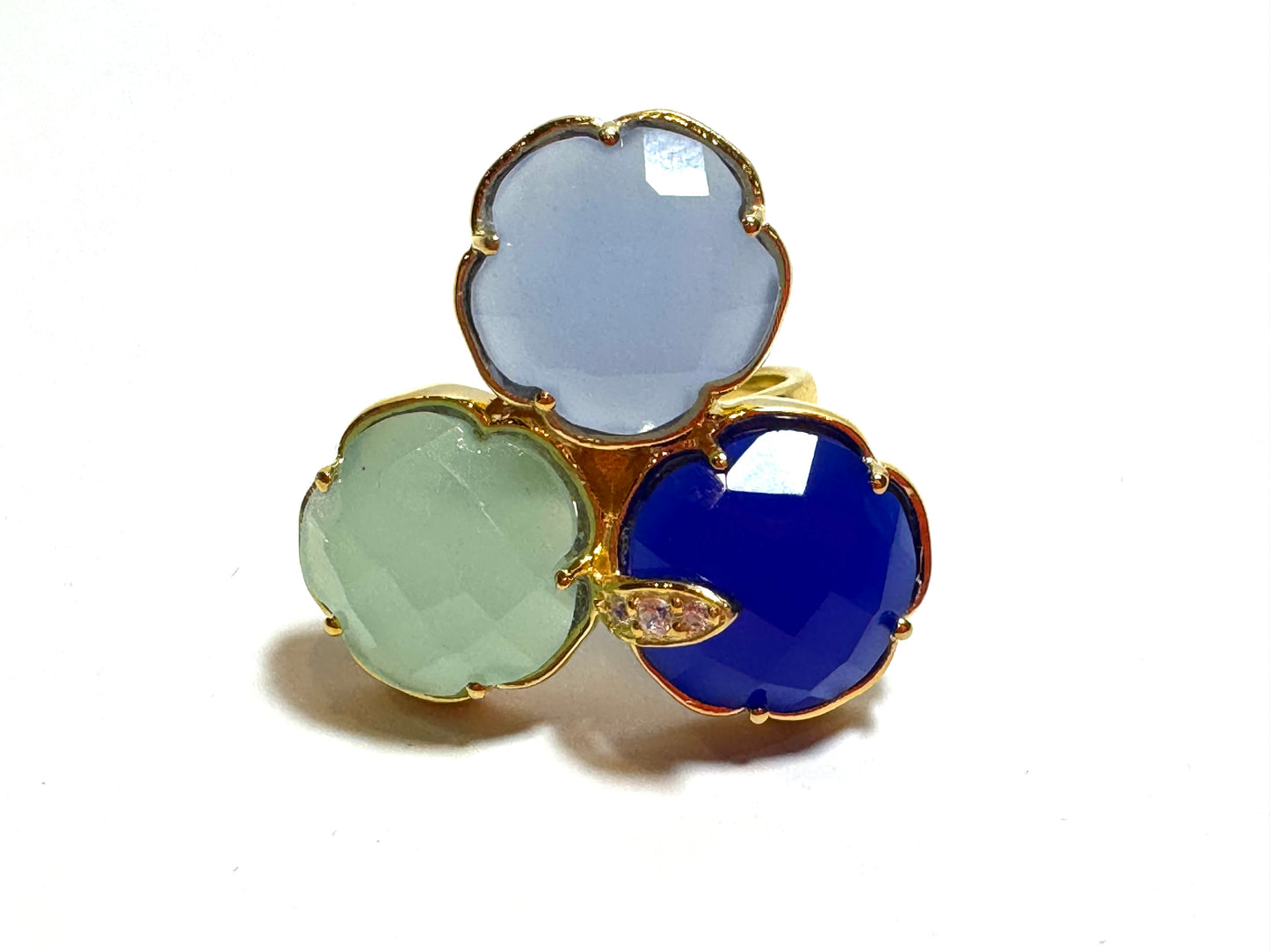 Triple Blue Flower & Cubic Zirconium Ring