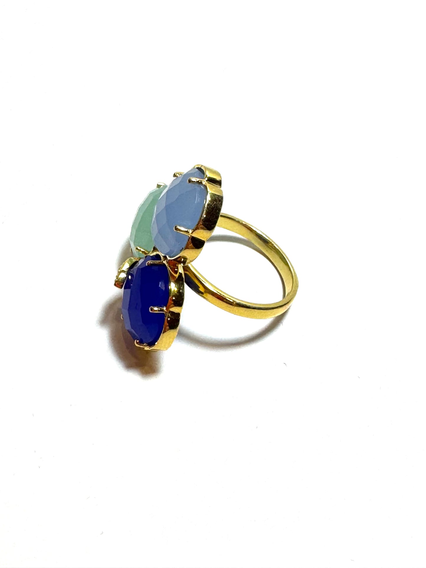 Triple Blue Flower & Cubic Zirconium Ring