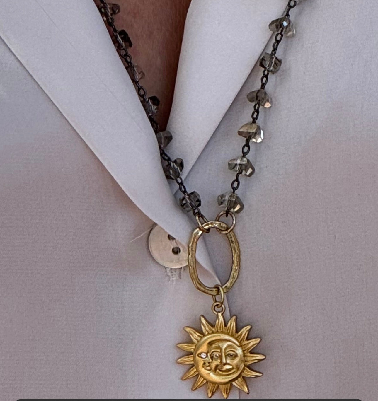 Extra Long Crystal Necklace & Sun Pendant