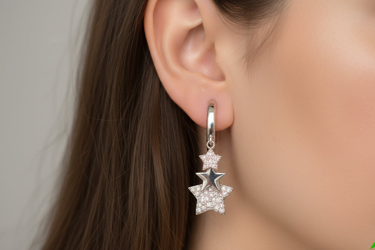 Silver Multi Star Hoop Earrings