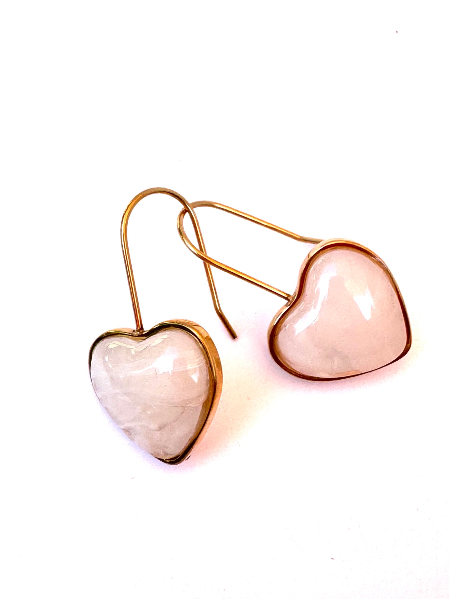 White Milky Chalcedony Heart Earrings