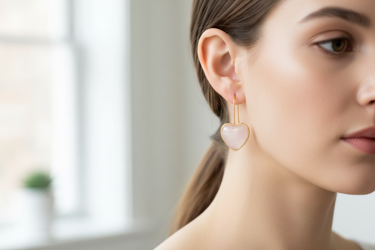 White Milky Glass Heart Earrings