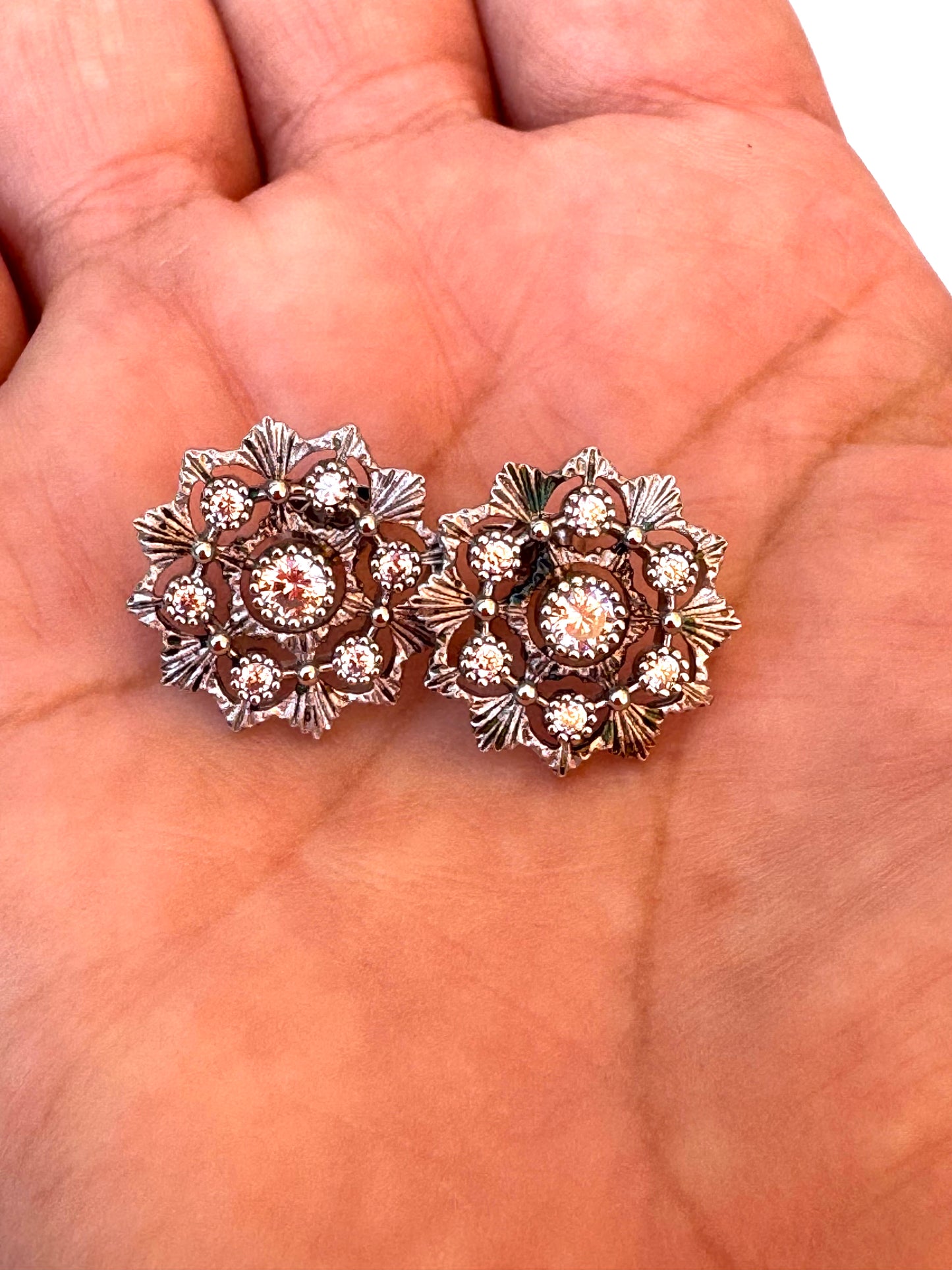 White Gold Flower & CZ Studs