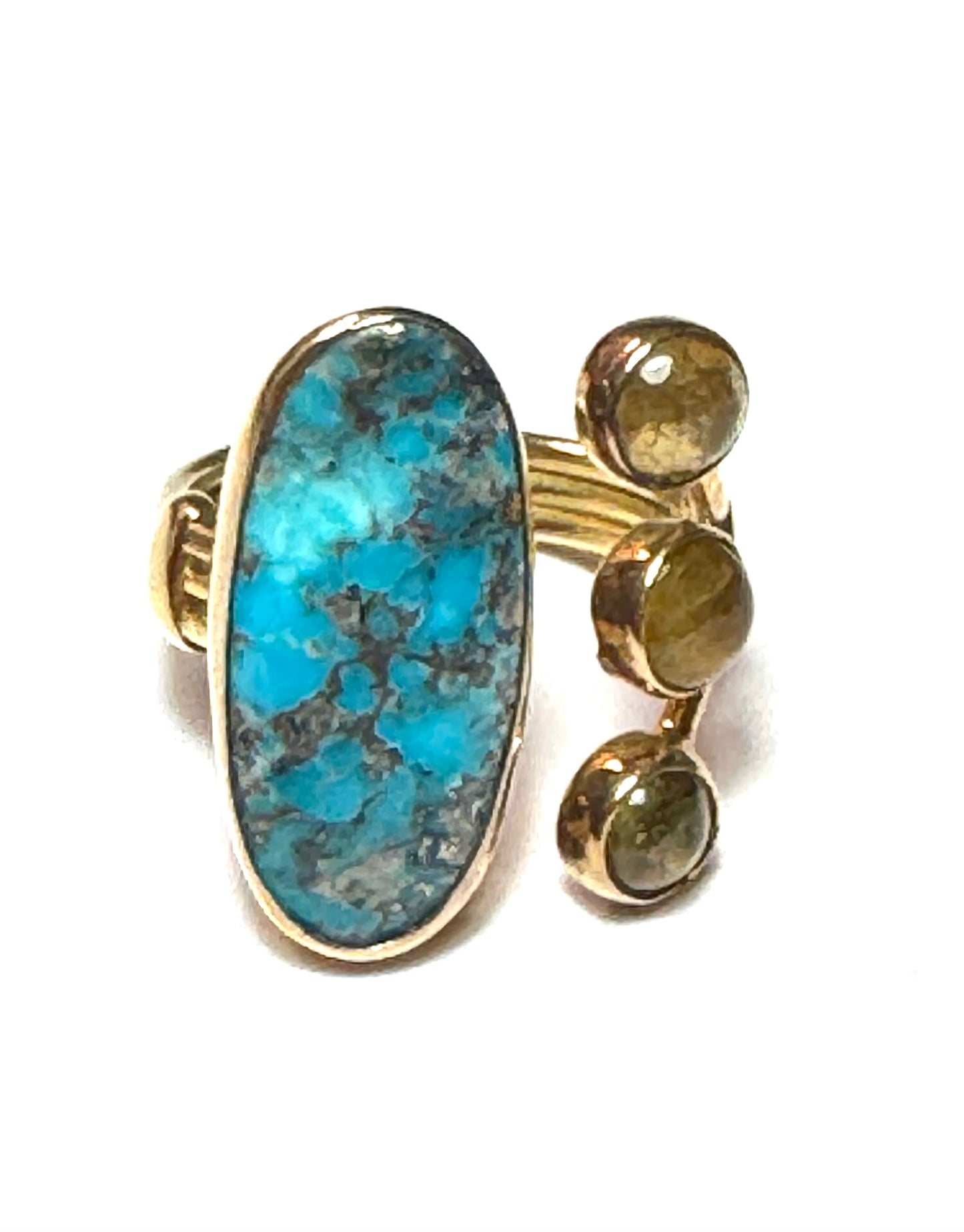 Yellow Gold Vermeil Adjustable Turquoise & Citrine Ring