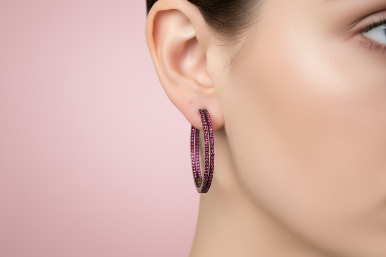 Double Raspberry CZ Hoop Earrings