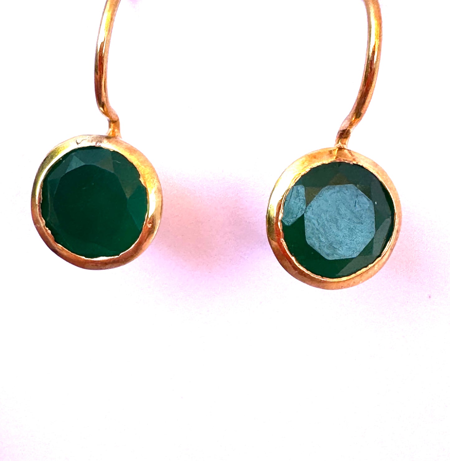 Dainty Bezel Set Green Agate Drop Earrings