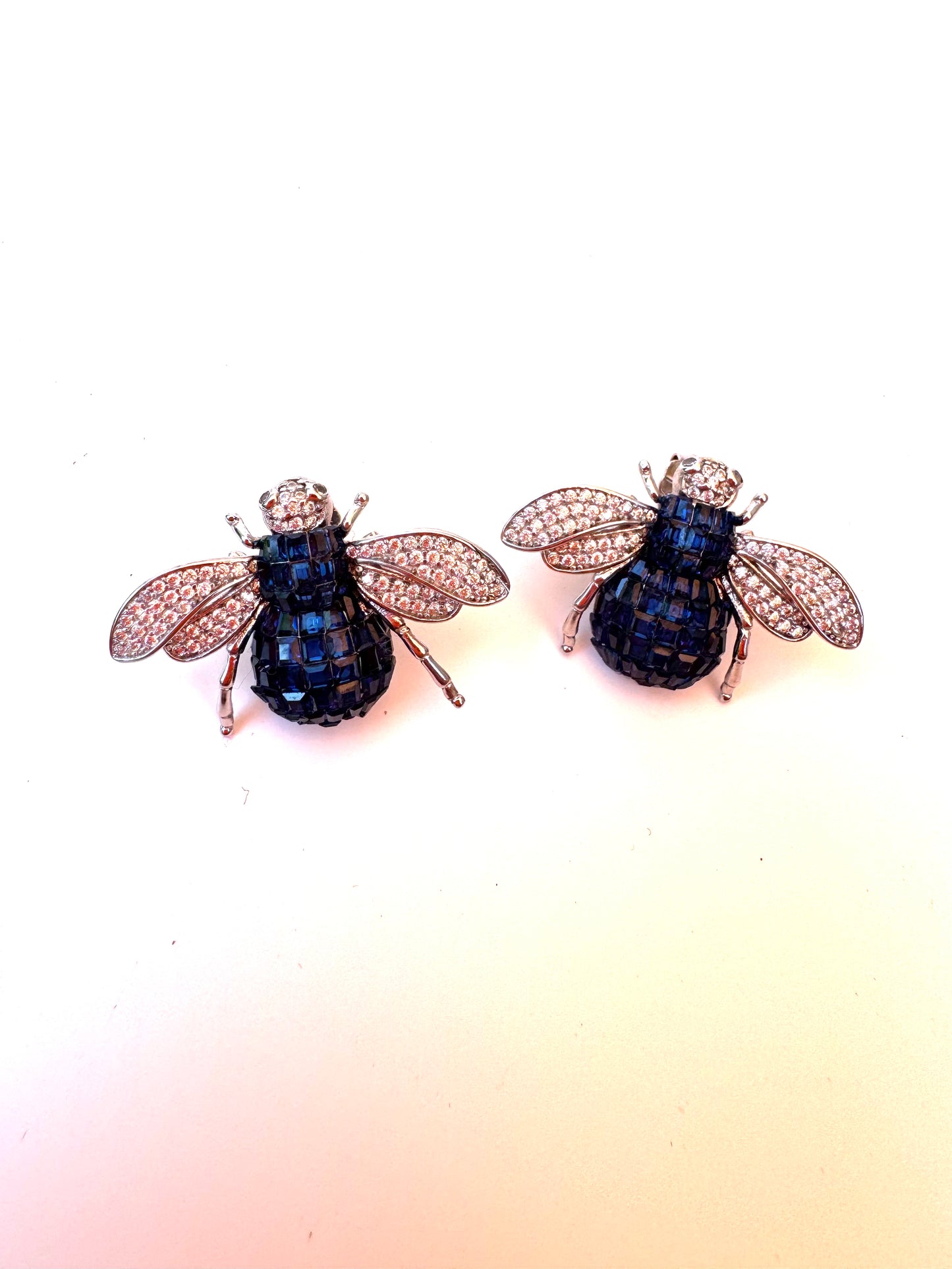Blue and White CZ Bee Earrings